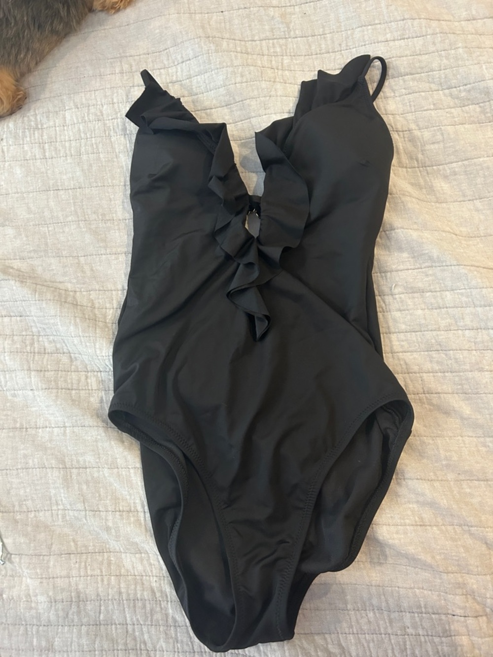 Women’s  Black Ruffle One-Piece Swimsuit - Classic Style size 10